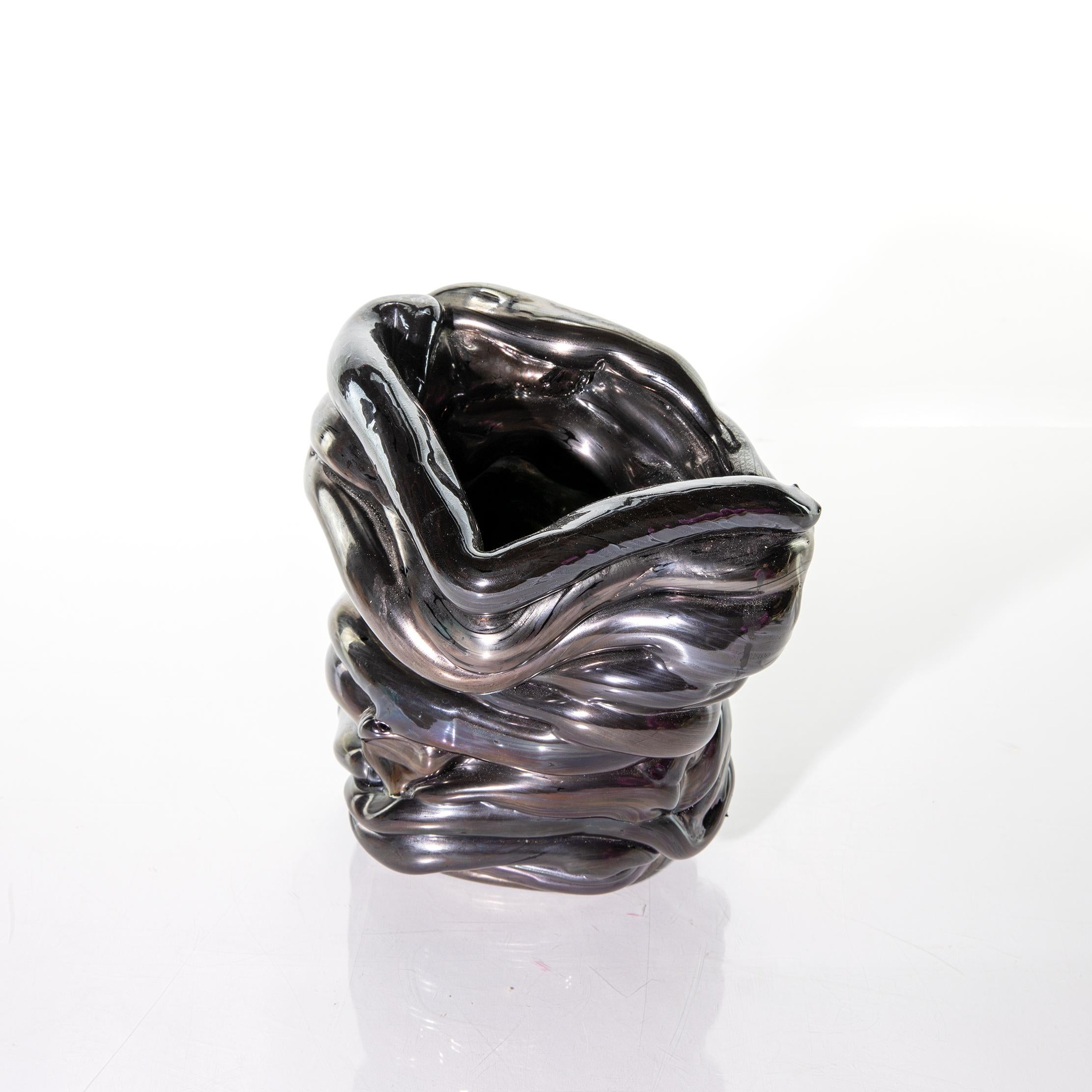 Contemporary Black Snake Glass Sculpted Vase For Sale