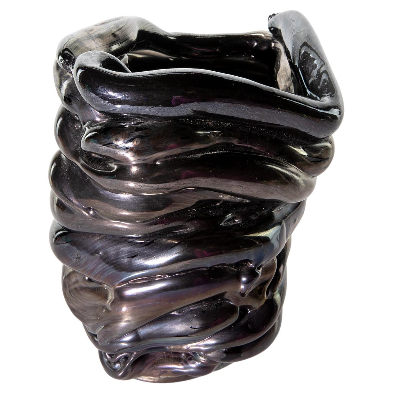 Black Snake Glass Sculpted Vase For Sale