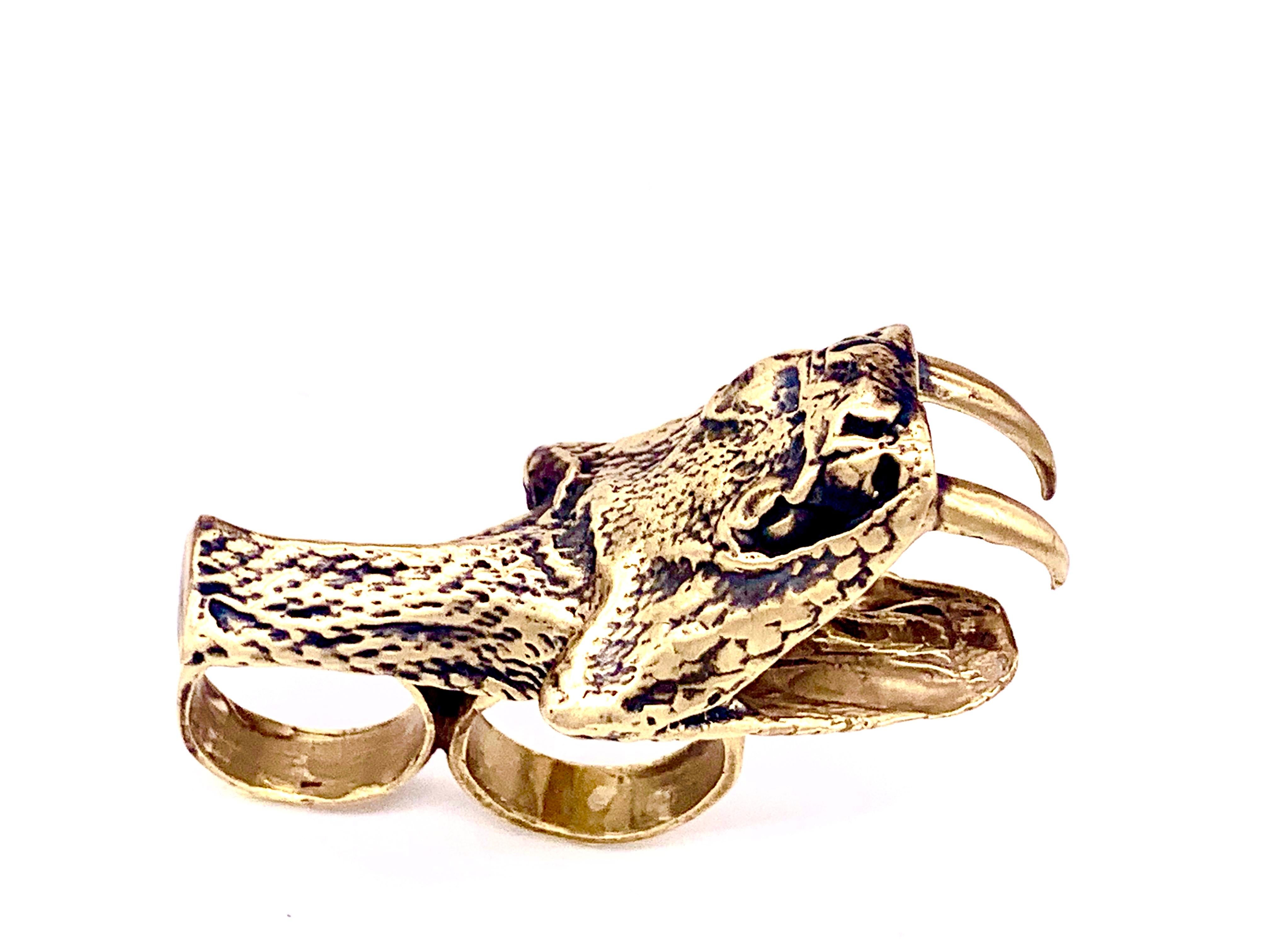 Women's or Men's Heavy Metals NYC Black Snake Moan Double-Finger Ring in 18K Gold-Plated Brass For Sale