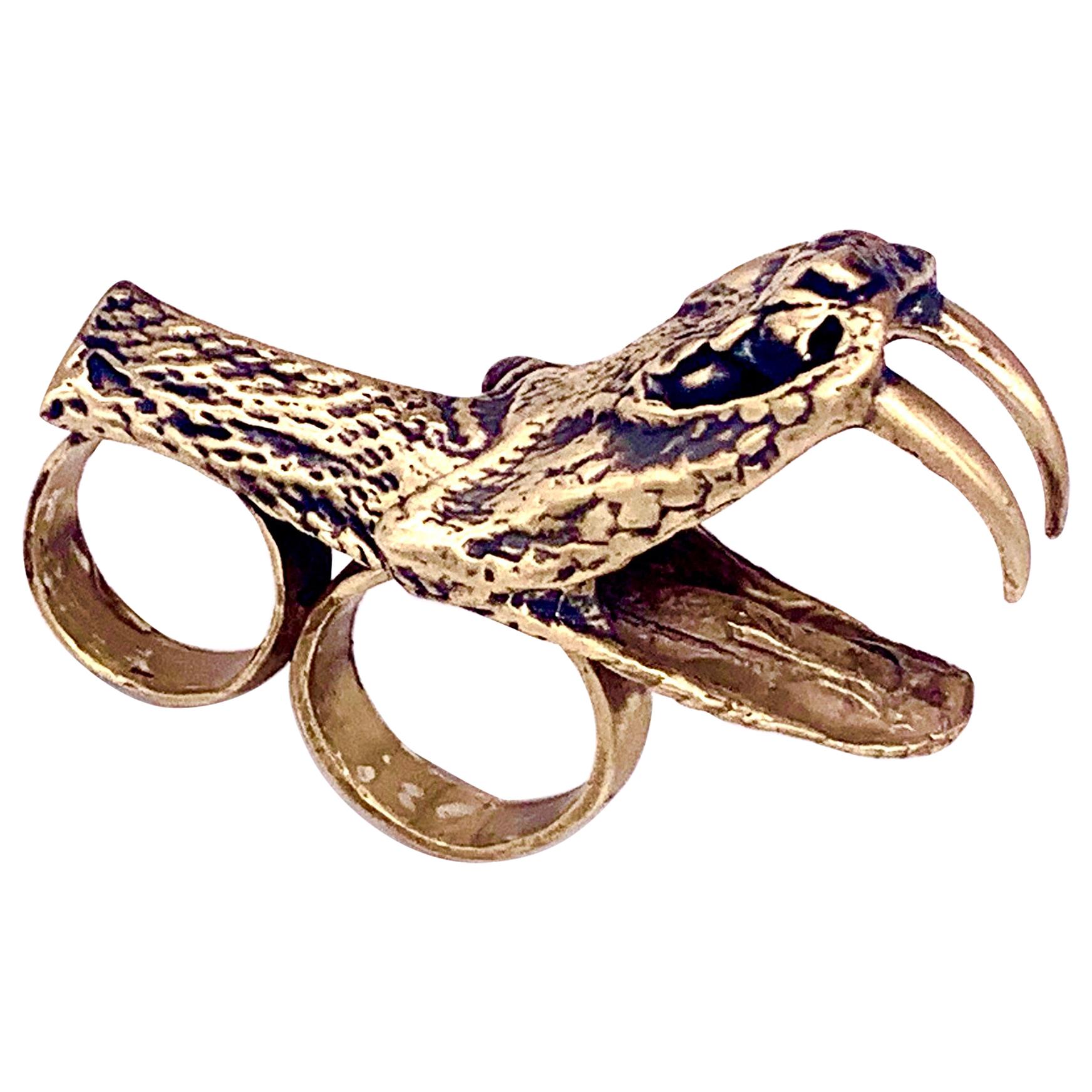 Heavy Metals NYC Black Snake Moan Double-Finger Ring in 18K Gold-Plated Brass For Sale