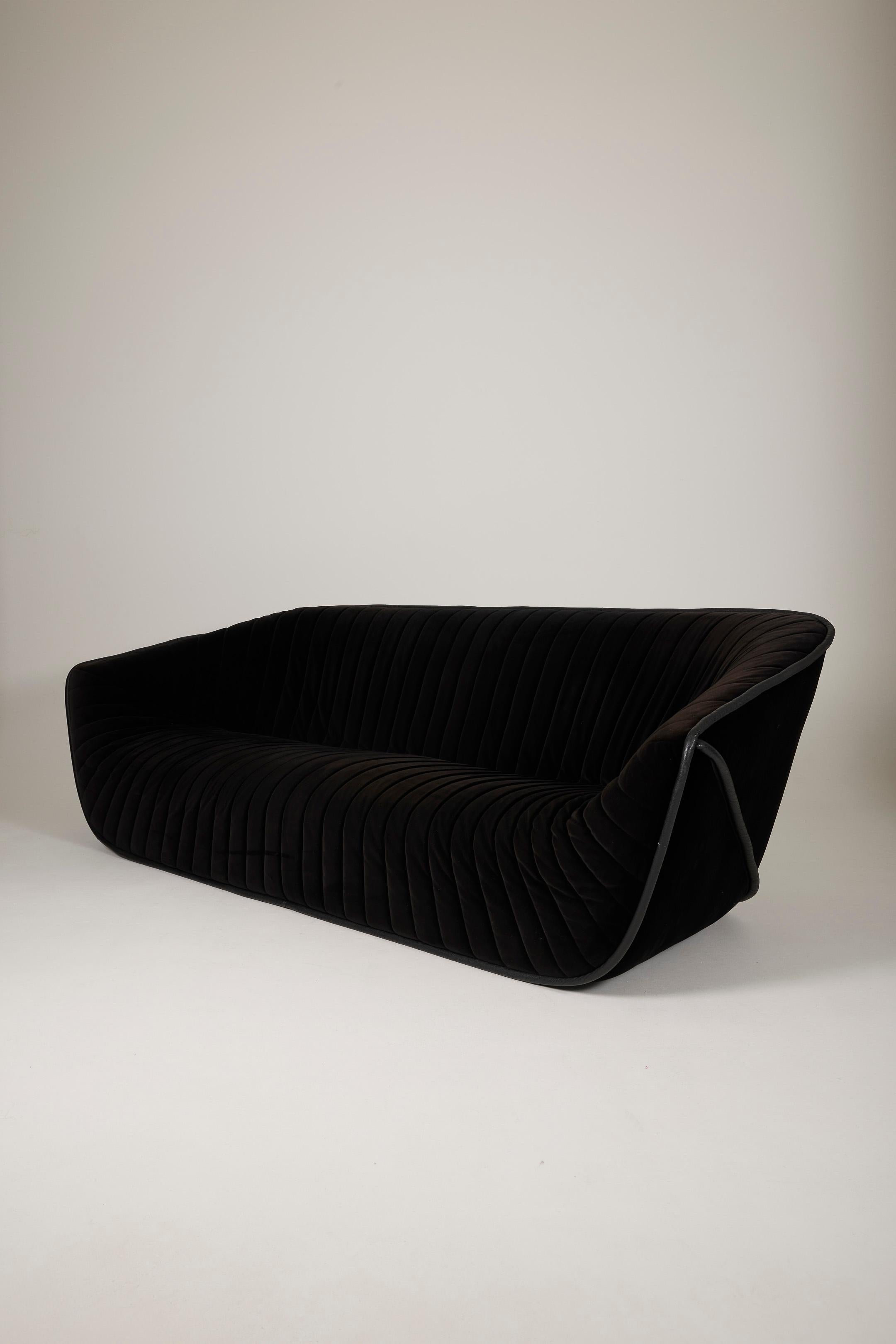  Black pleated velvet sofa, 