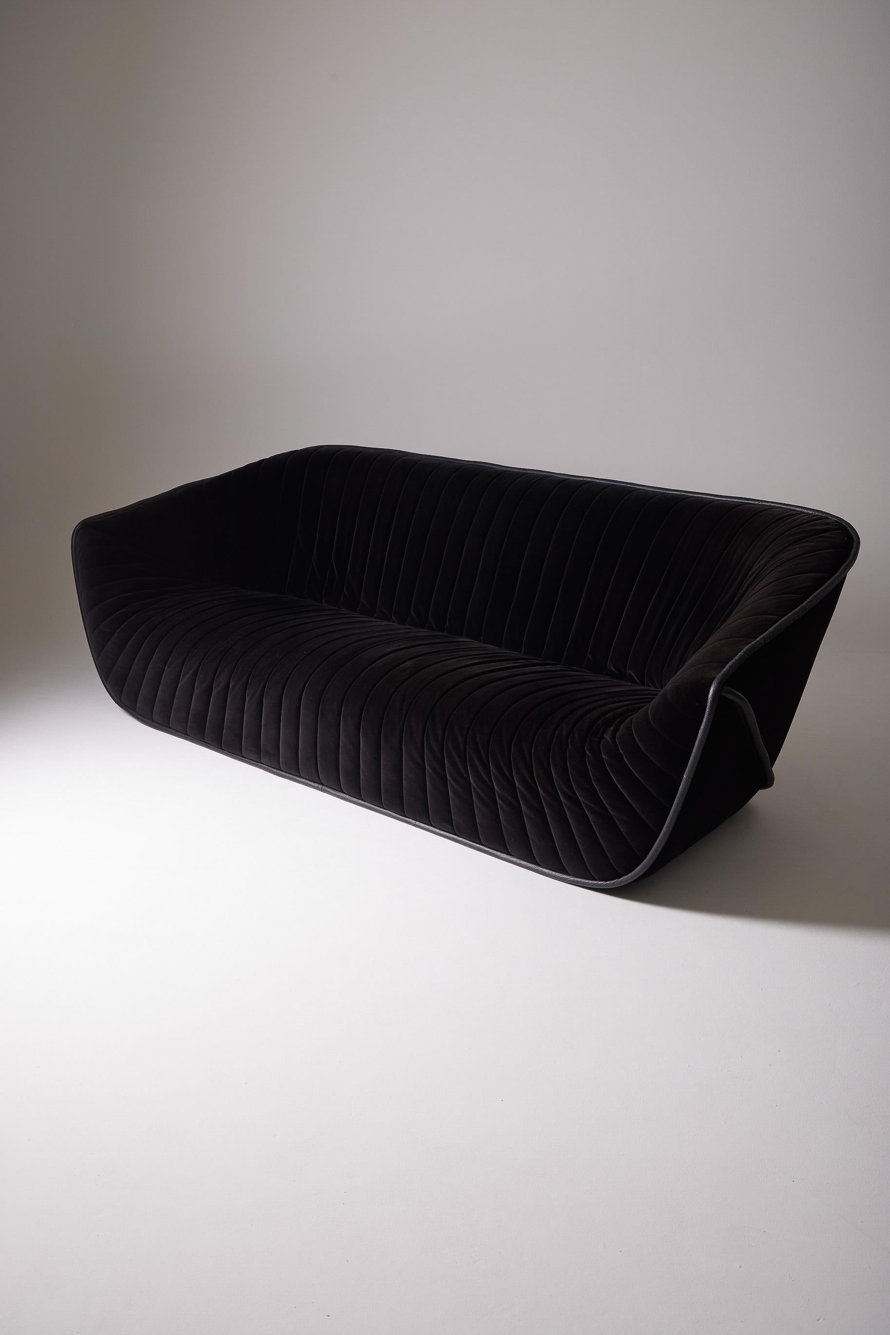 Velvet  Black sofa by Cédric Ragot For Sale