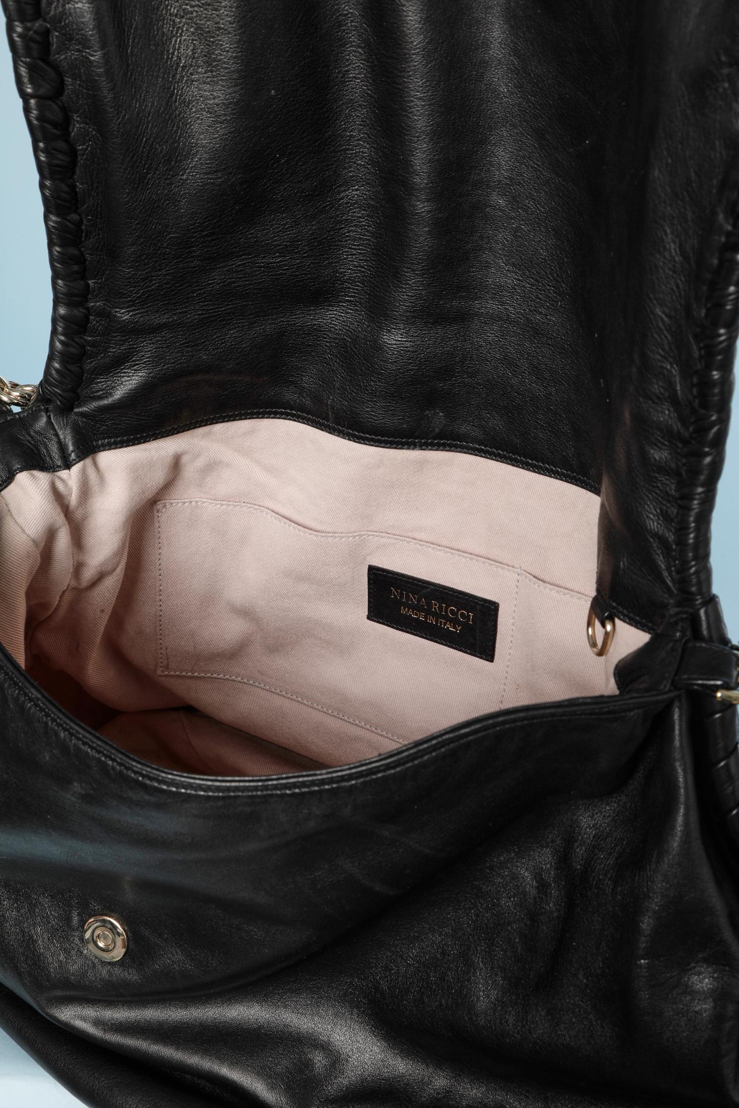 Black soft leather shoulder bag with topstitching Nina Ricci  1