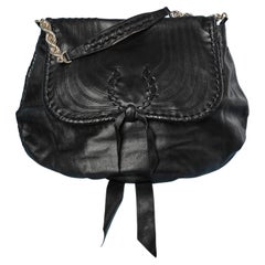 Black soft leather shoulder bag with topstitching Nina Ricci 
