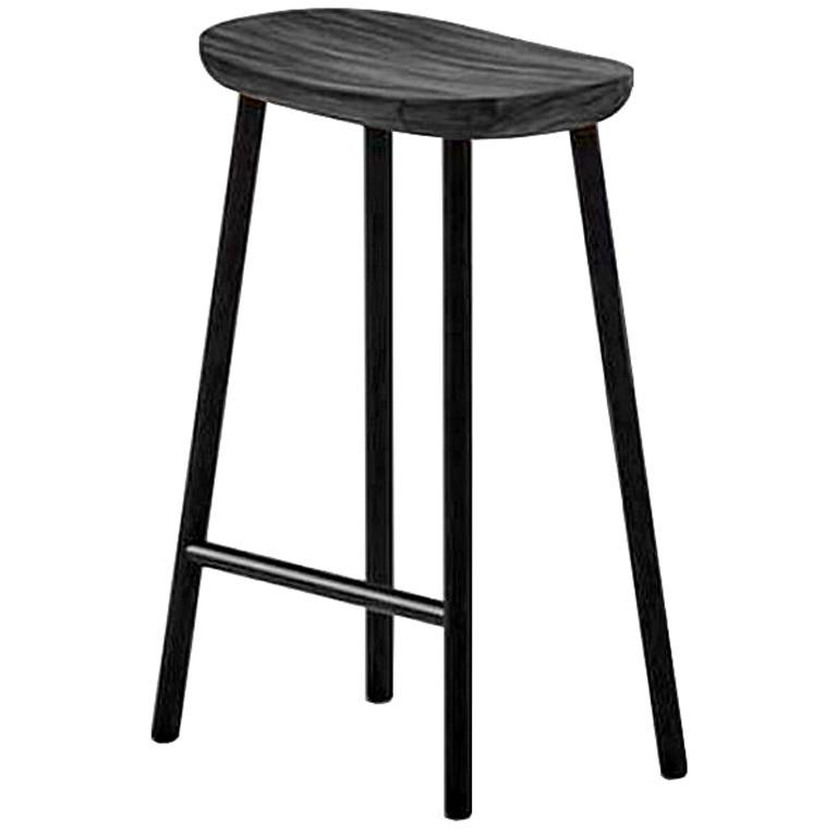 Black Solid Acacia Counter Stool with Black Iron Legs at 1stDibs