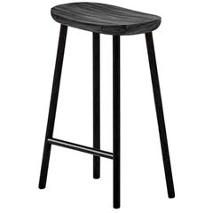 Black Solid Acacia Counter Stool with Black Iron Legs