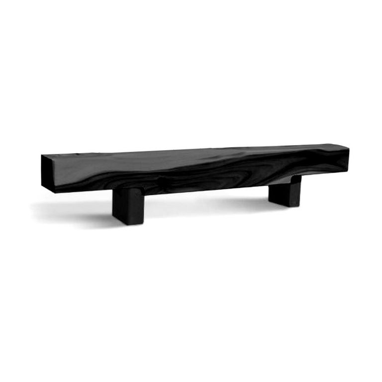 Black Solid Acacia Wood Bench with Black Iron Legs For Sale at 1stDibs black wood bench, black