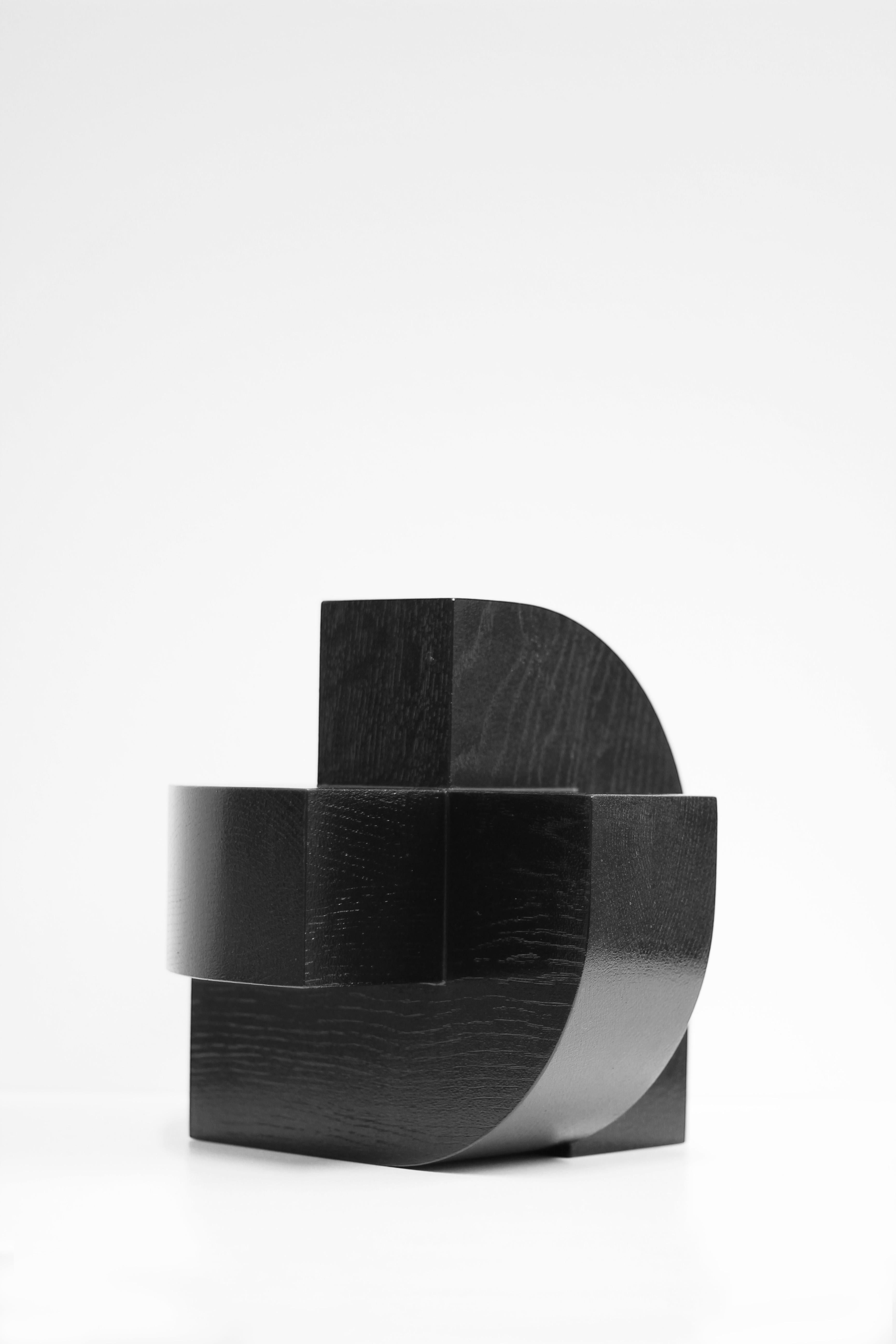 Veneer Black solid oak sculpture, X4 J, by Dutch Studio Verbaan For Sale