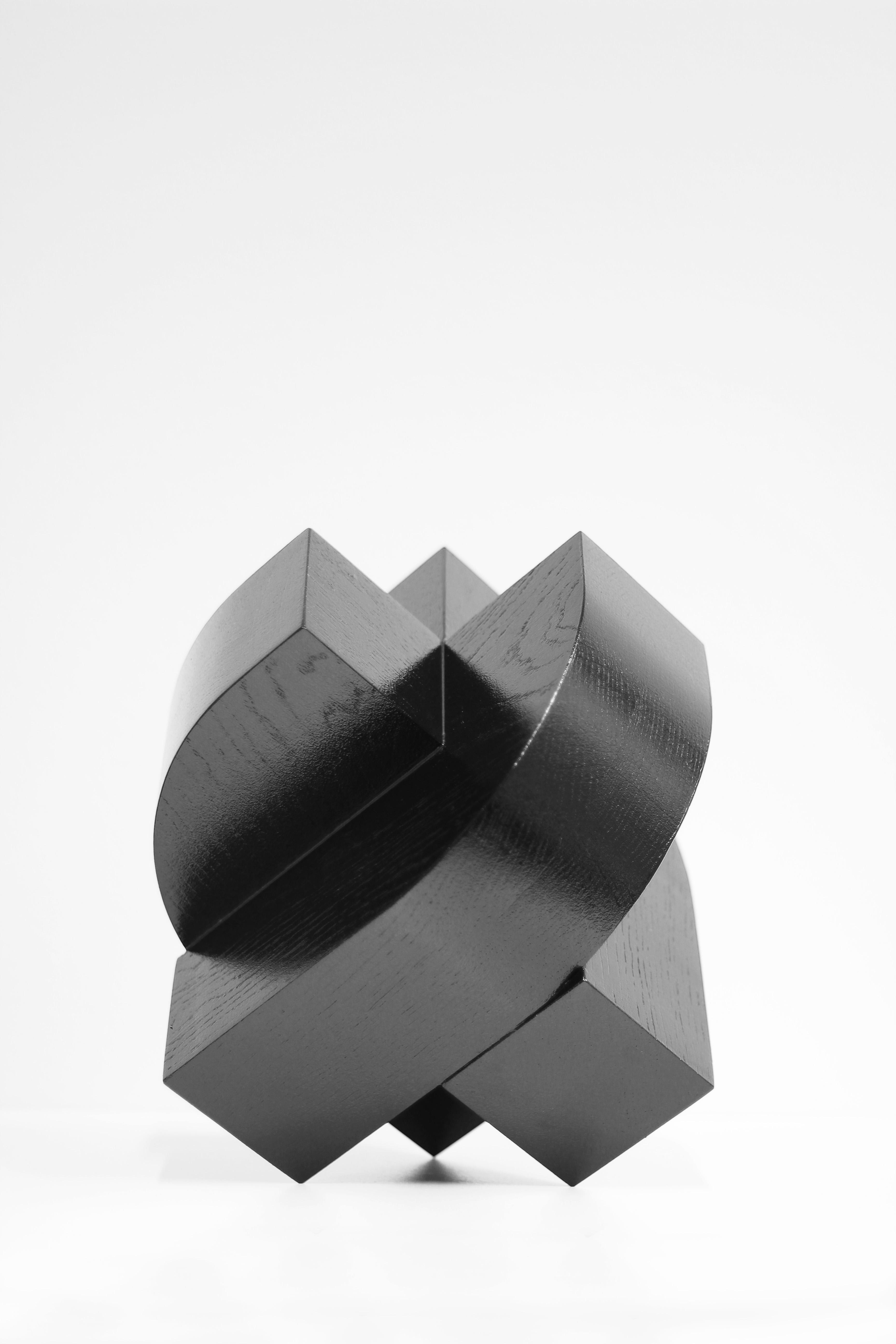 Plastic Black solid oak sculpture, X4 J, by Dutch Studio Verbaan For Sale