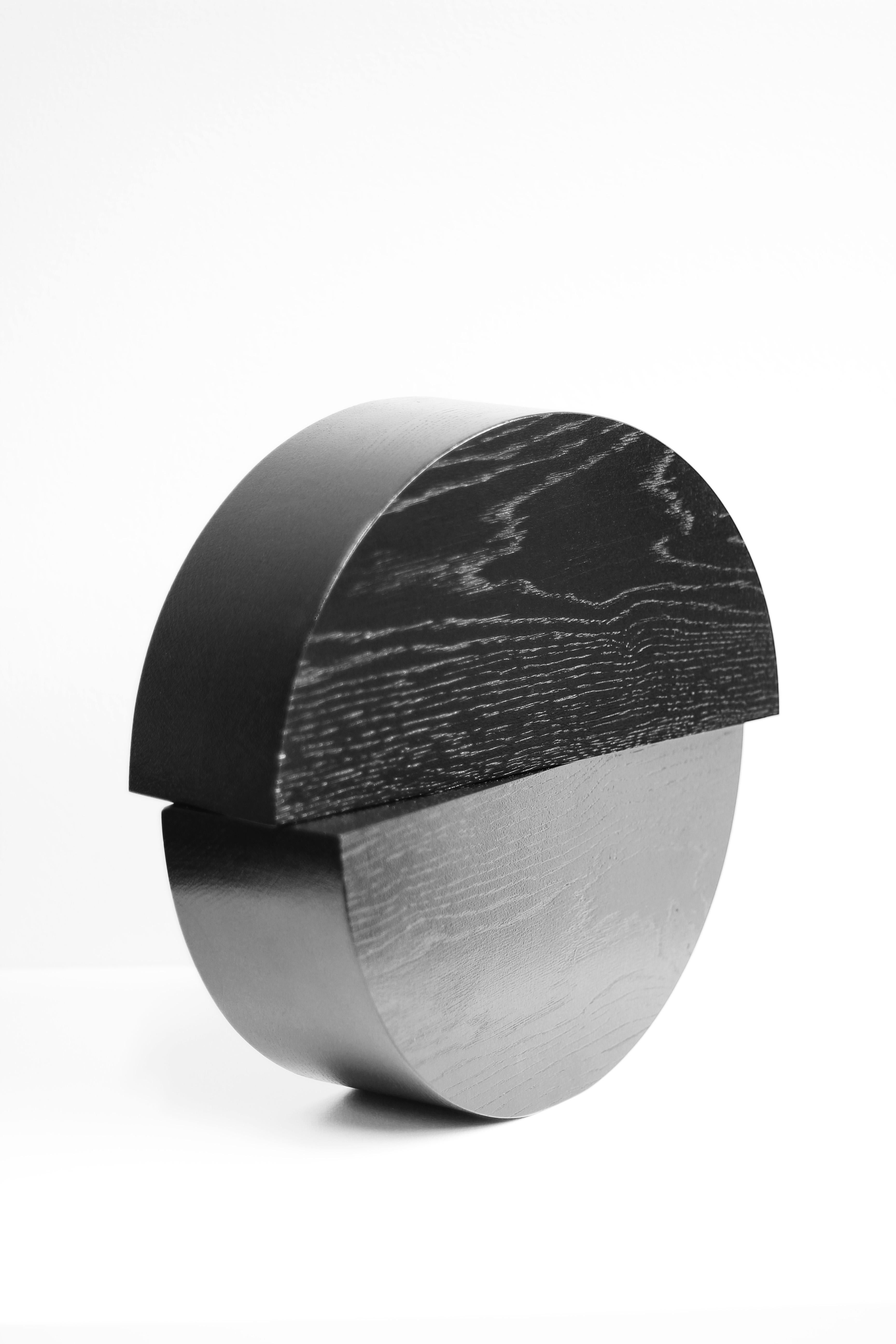 Wood Black solid oak table top sculpture, X4 O, by Dutch Studio Verbaan For Sale