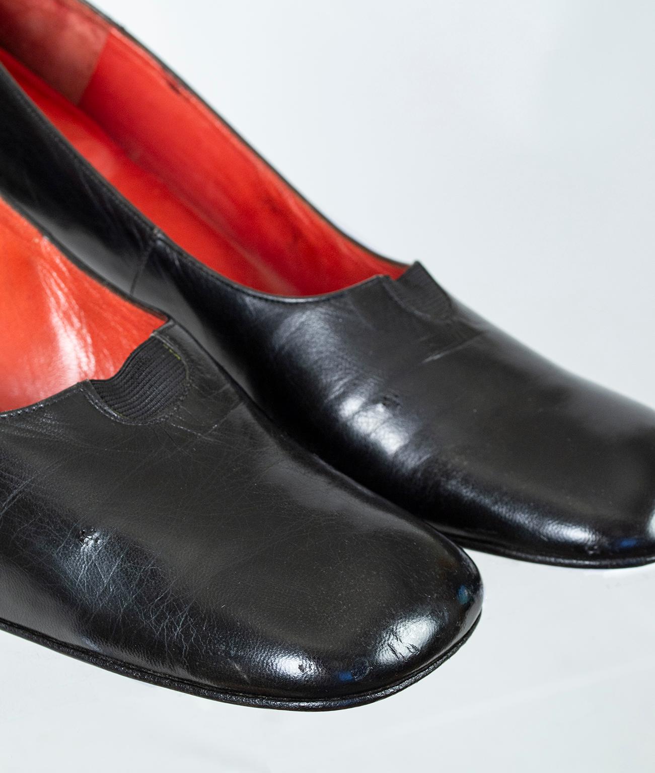 Black Souliers Christian Dior Block Heel Pumps with High Vamp – US 10, 1960s In Good Condition For Sale In Tucson, AZ