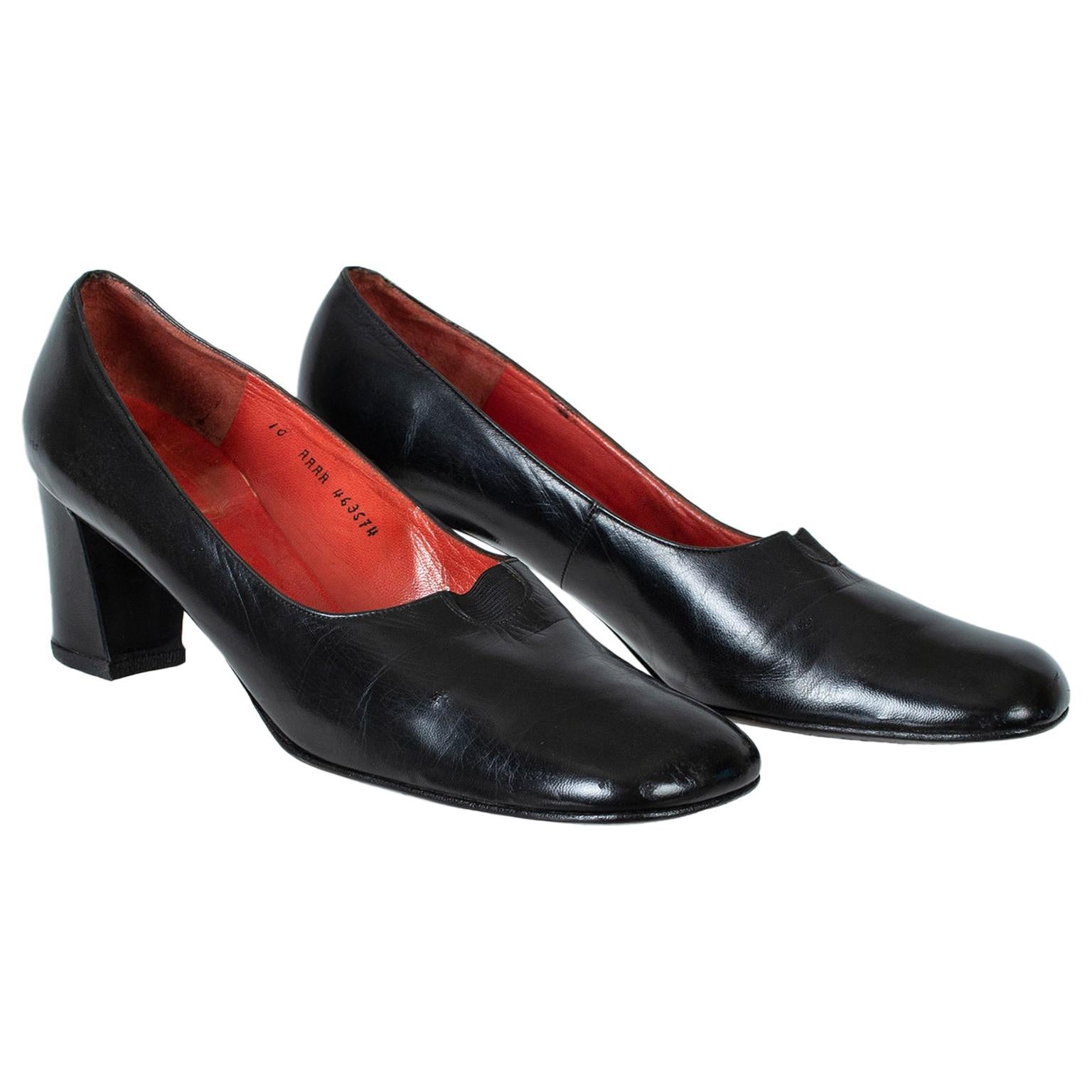 Black Souliers Christian Dior Block Heel Pumps with High Vamp – US 10, 1960s