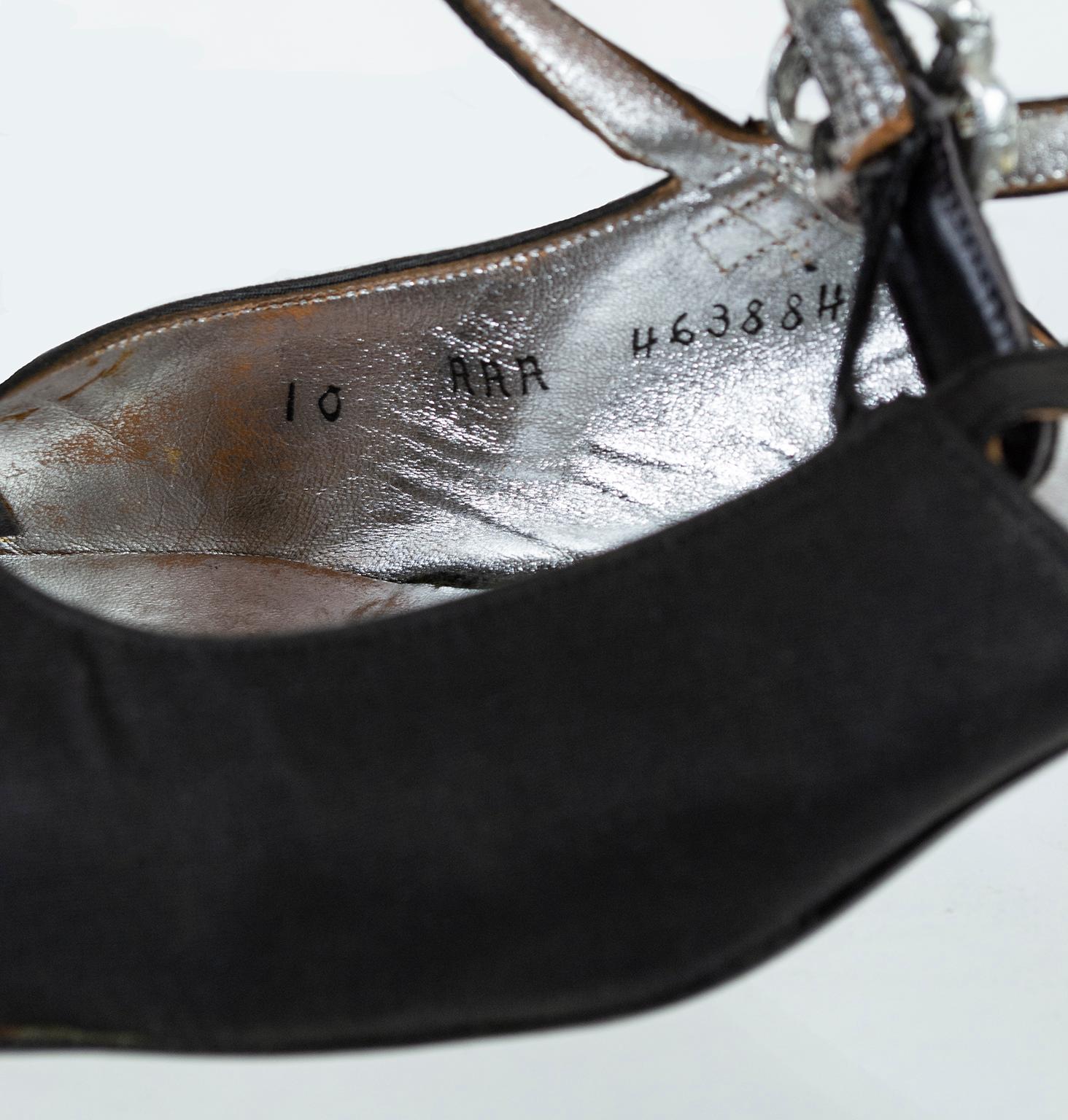 Black Souliers Christian Dior Jeweled Slingback Evening Sandal – US 10, 1960s 4