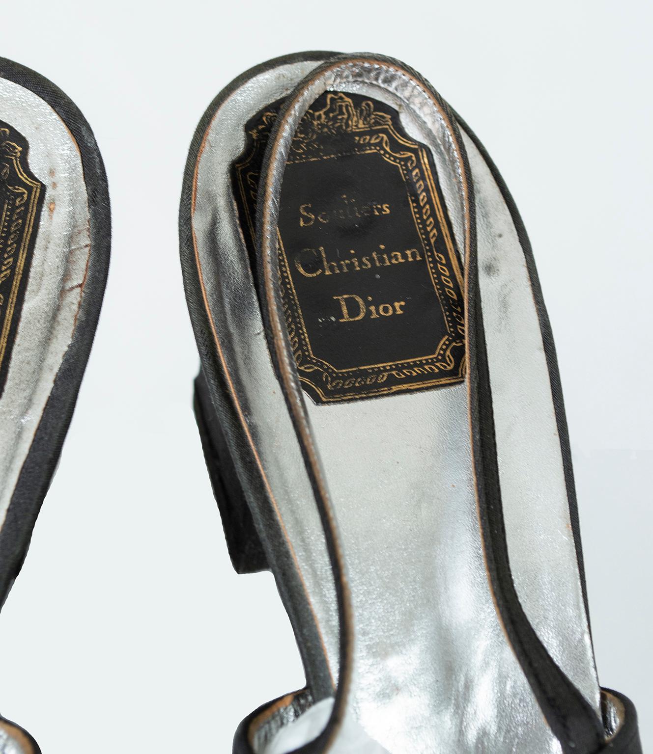 Black Souliers Christian Dior Jeweled Slingback Evening Sandal – US 10, 1960s 5