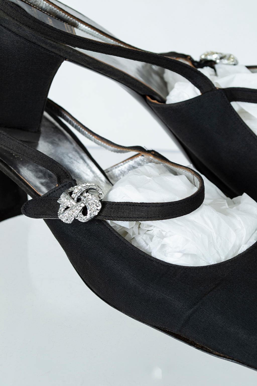 Black Souliers Christian Dior Jeweled Slingback Evening Sandal – US 10, 1960s 1