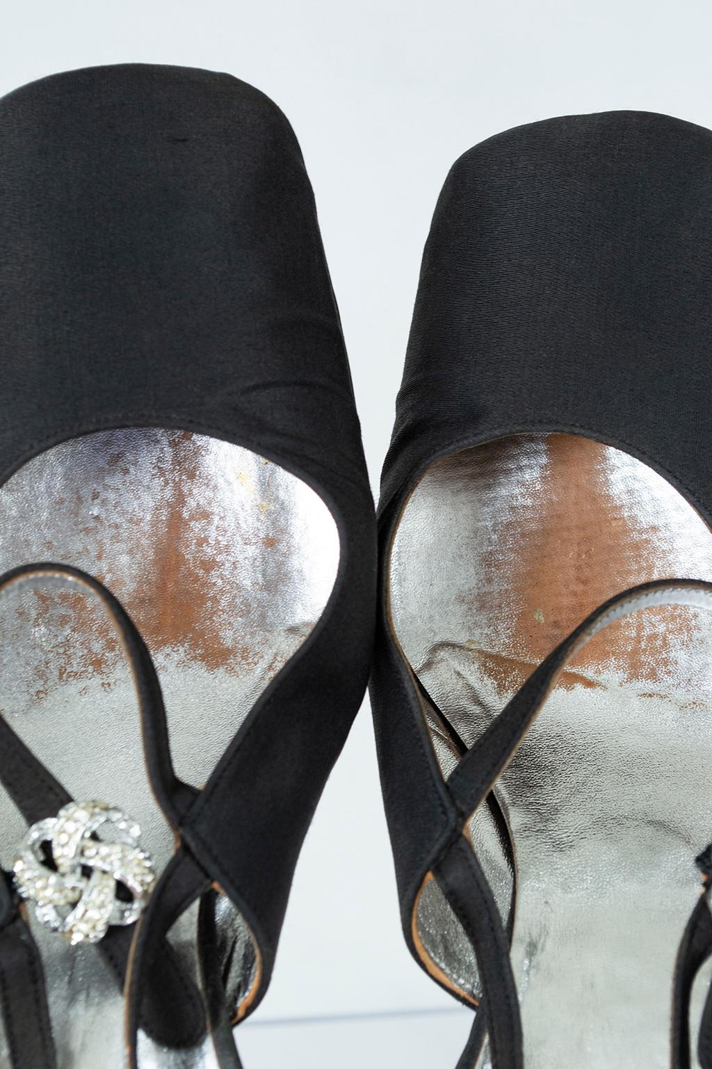 Black Souliers Christian Dior Jeweled Slingback Evening Sandal – US 10, 1960s 2