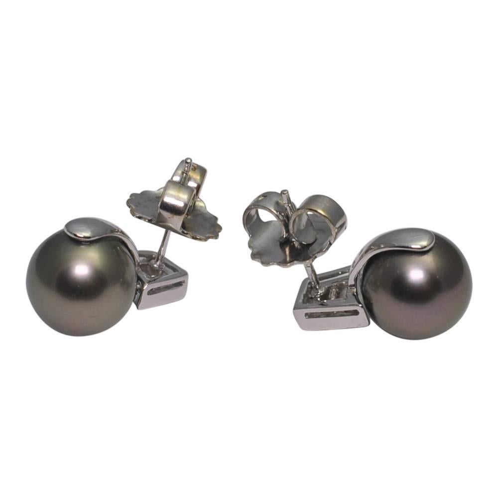 Black South Sea Pearl Diamond Stud Earrings In Excellent Condition In ALTRINCHAM, GB