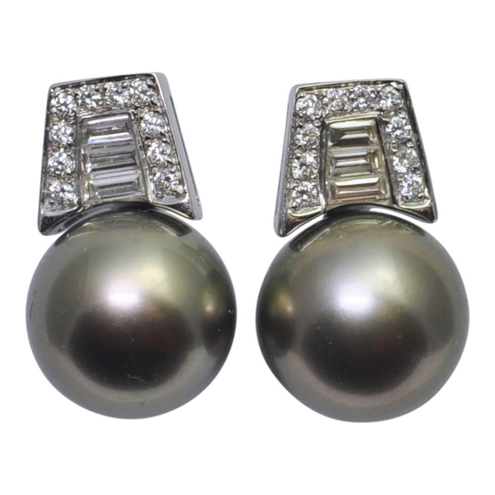 Black South Sea Pearl Diamond Stud Earrings 2