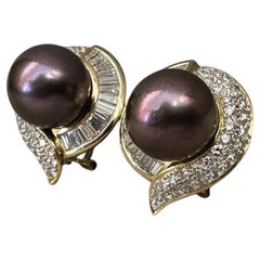 Schwarze Südseeperlen und Diamant-Ohrringe aus 18k Gelbgold
