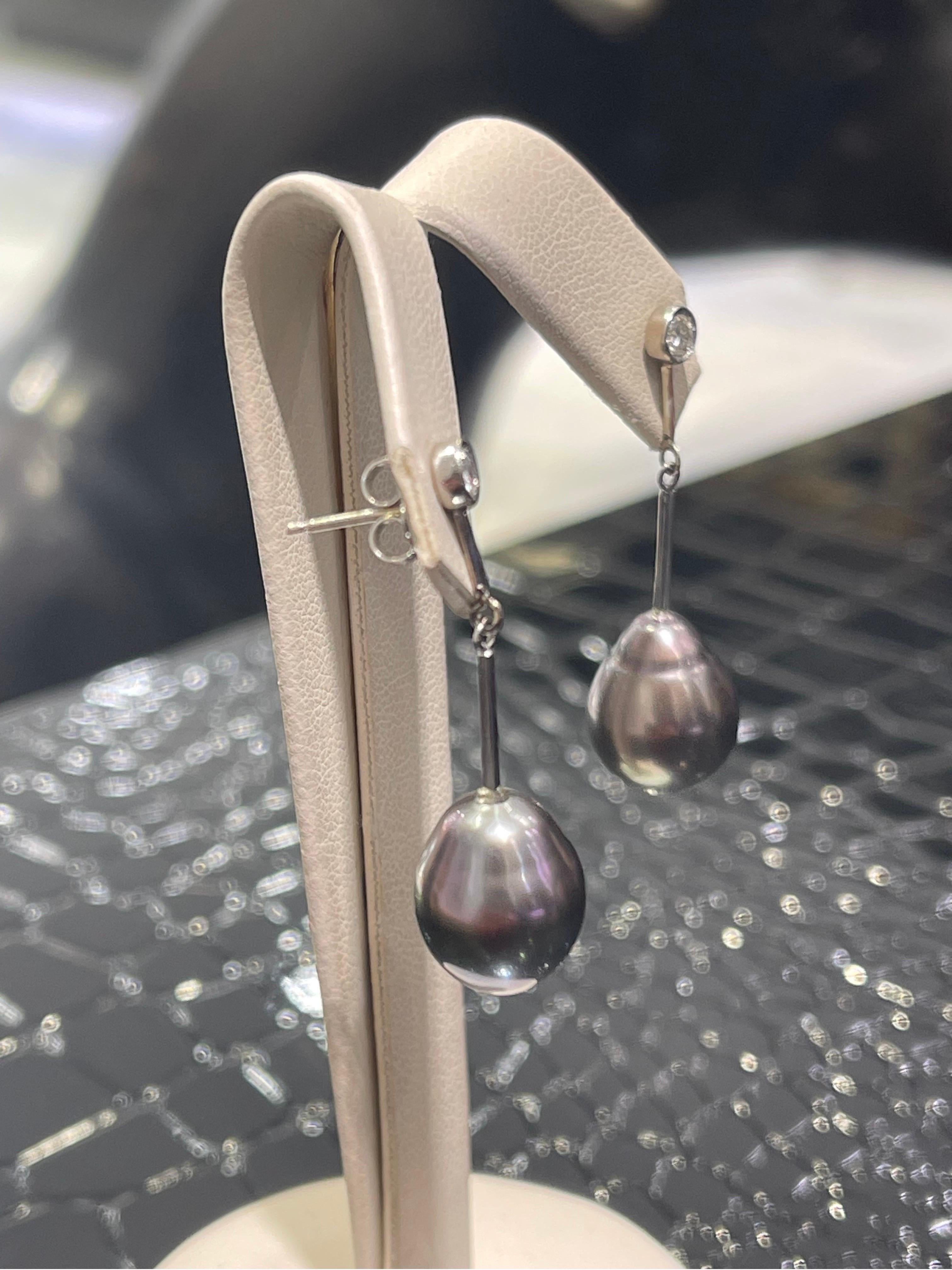Classical Roman Black South Sea Pearl & Diamond Earrings In 14k White Gold  For Sale