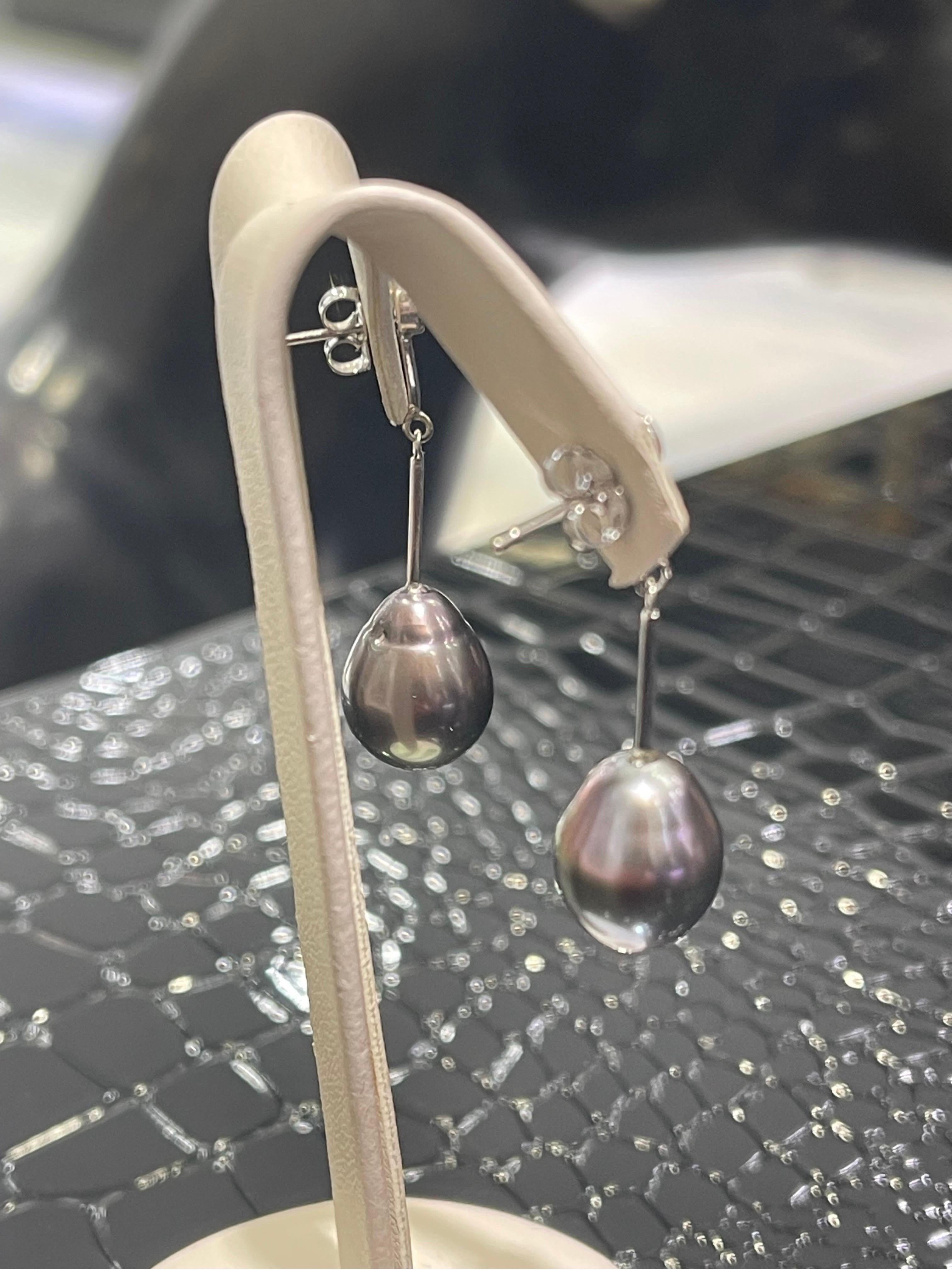 Women's Black South Sea Pearl & Diamond Earrings In 14k White Gold  For Sale