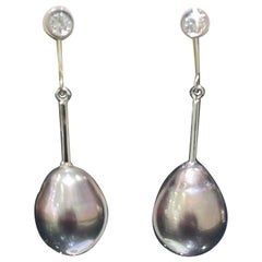 Black South Sea Pearl 
Diamond Earrings In 14k White Gold