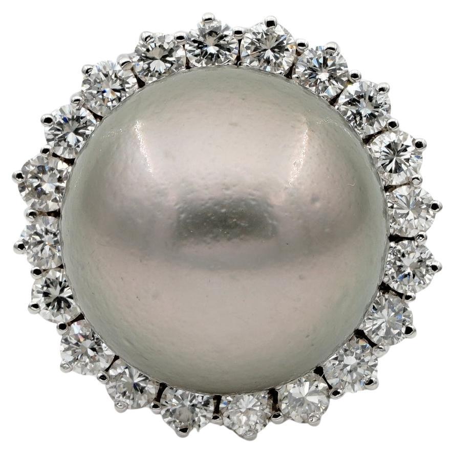 Black South Sea Pearl Diamond Large ring For Sale