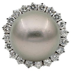 Vintage Black South Sea Pearl Diamond Large ring