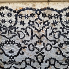 Antique Black Spanish lace mantilla with rectangular lace Spain