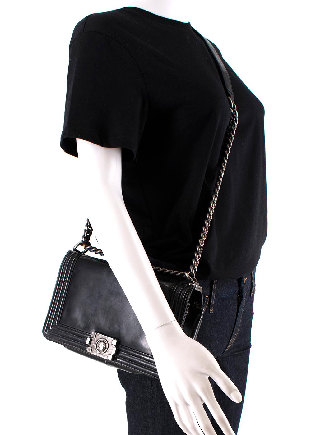 Black Spazzolato Leather Boy Bag For Sale 9