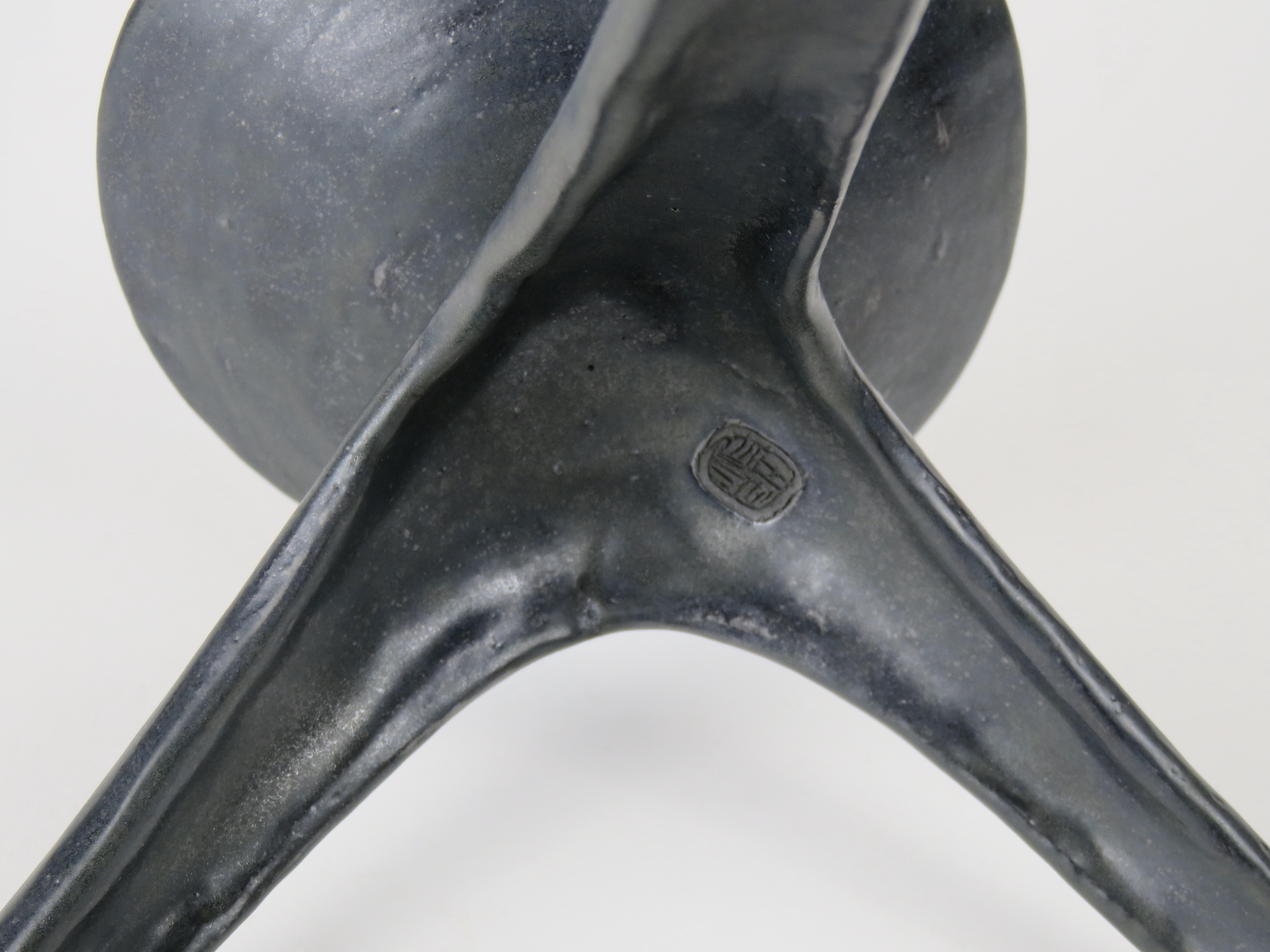 Black Speckle Glaze Chalice on Tripod Legs, Hand Built Ceramic Sculpture 3