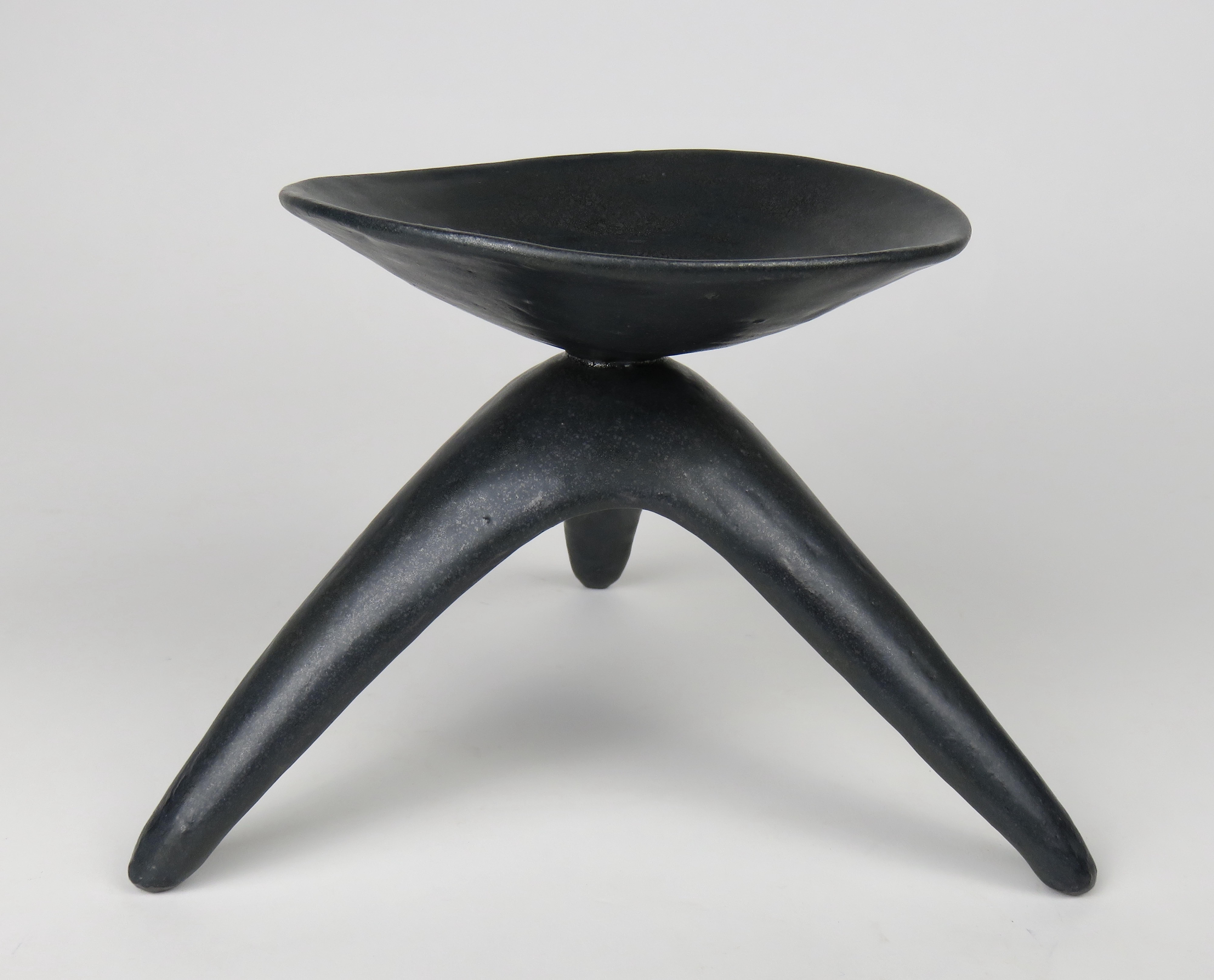 Black Speckle Glaze Chalice on Tripod Legs, Hand Built Ceramic Sculpture In New Condition In New York, NY