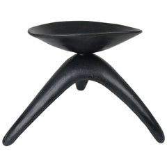 Black Speckle Glaze Chalice on Tripod Legs, Hand Built Ceramic Sculpture