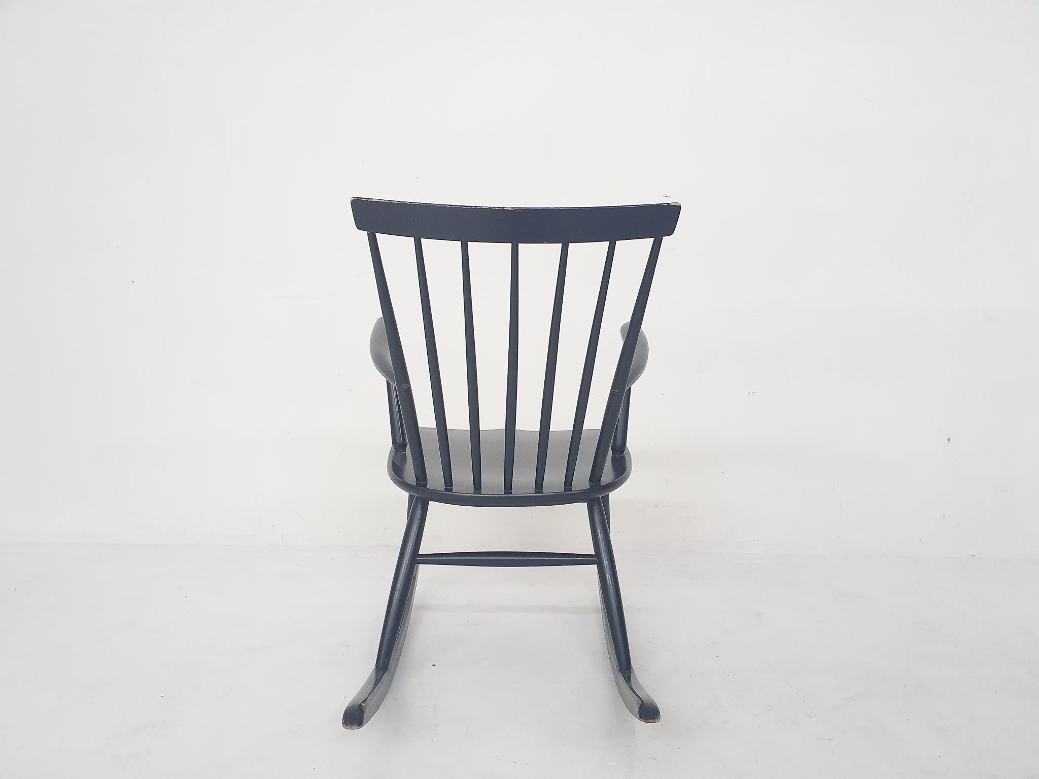 20th Century Black spindle back rocking chair, Denmark 1960s For Sale