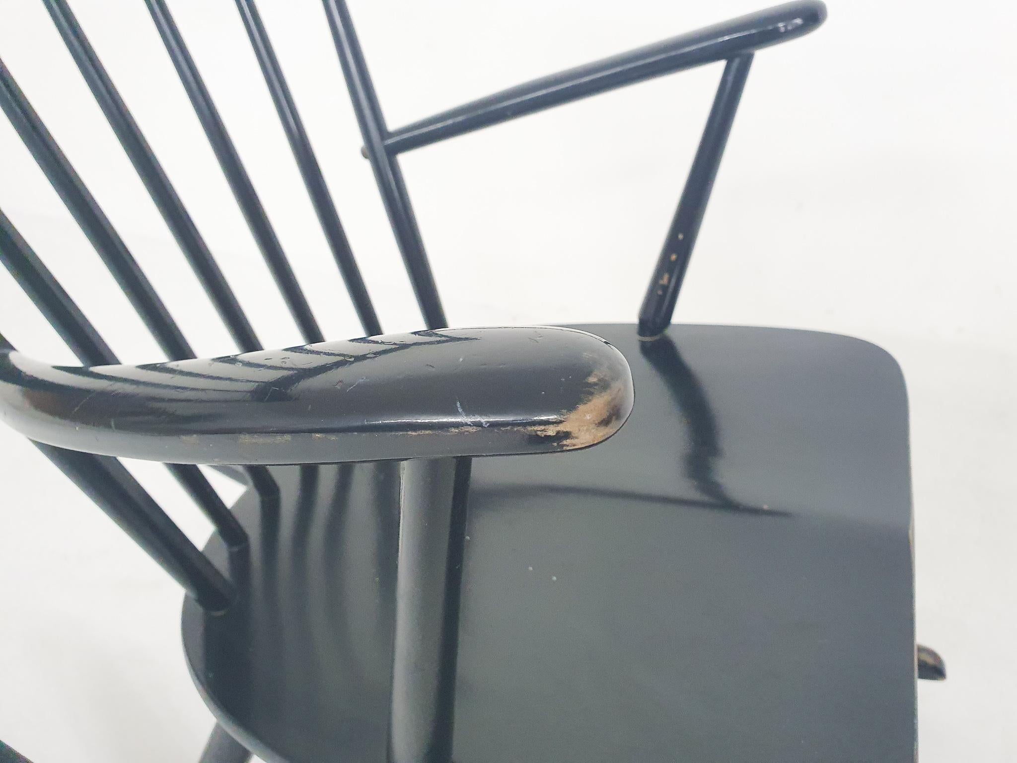 Wood Black spindle back rocking chair, Denmark 1960s For Sale