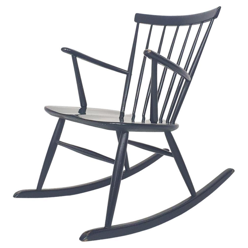 Black spindle back rocking chair, Denmark 1960s For Sale