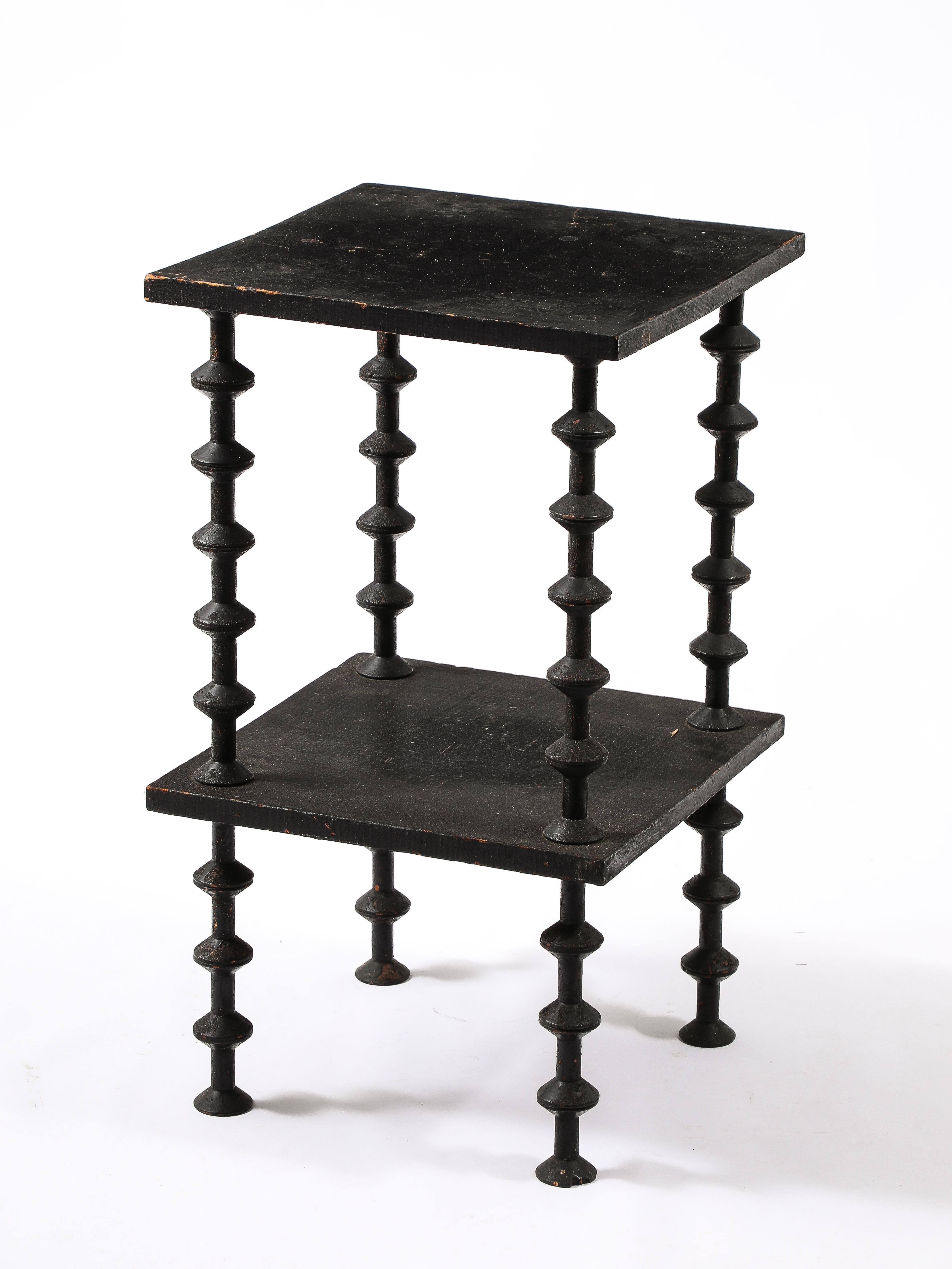 Folk Art Black Spindle End Table, USA 1920's
