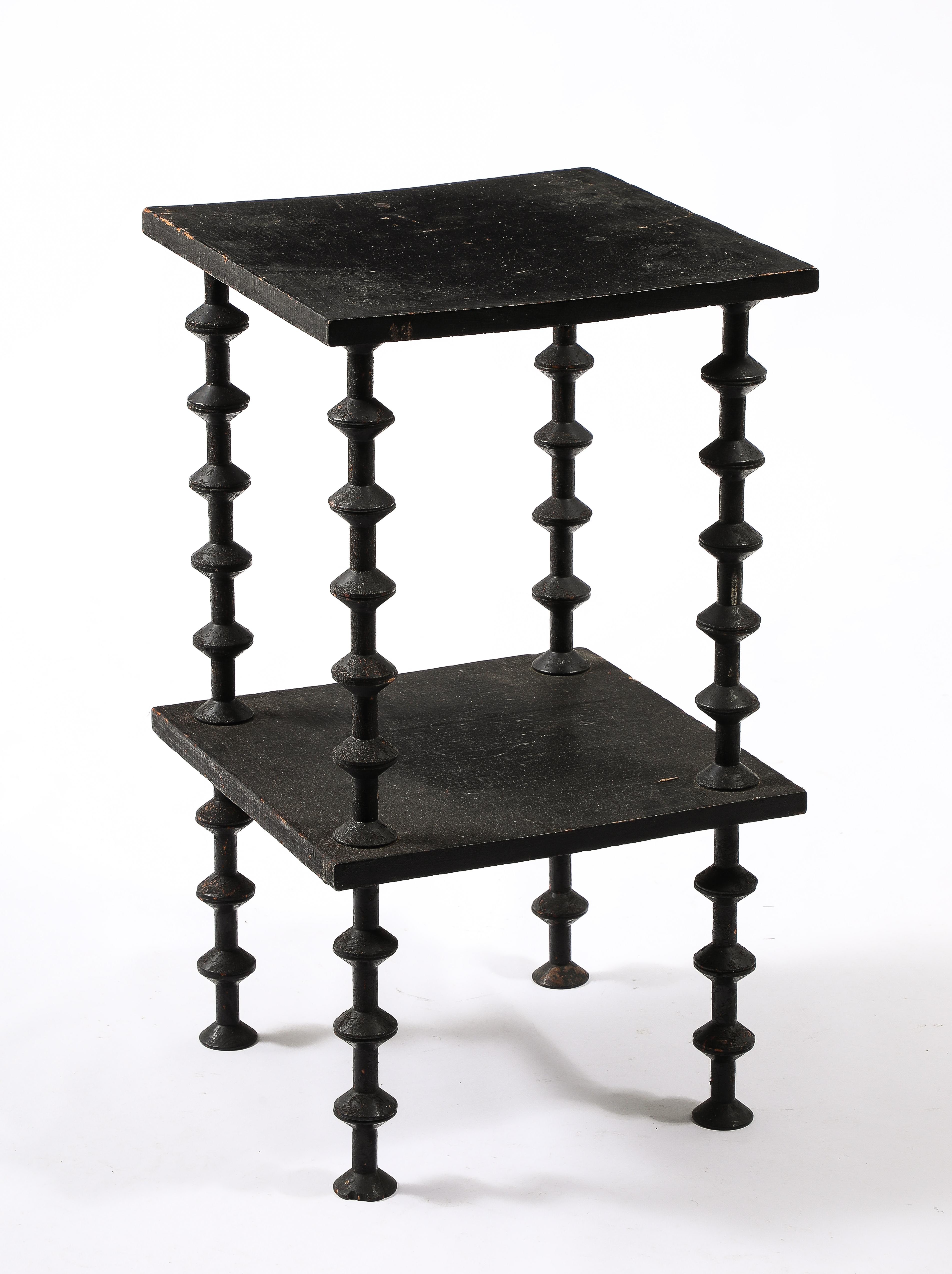 20th Century Black Spindle End Table, USA 1920's