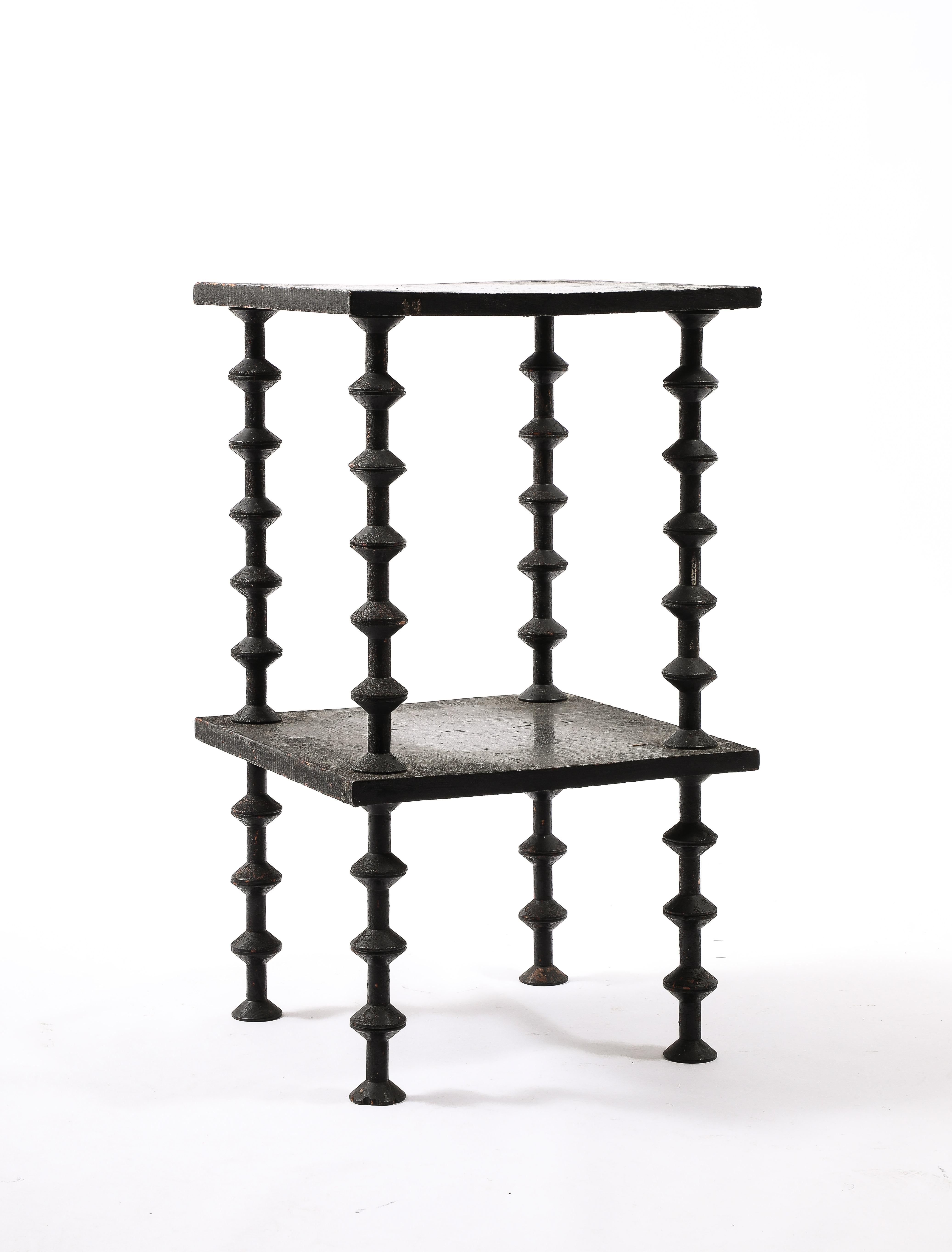 Wood Black Spindle End Table, USA 1920's