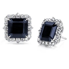 Black Spinel and Diamond Stud Earring