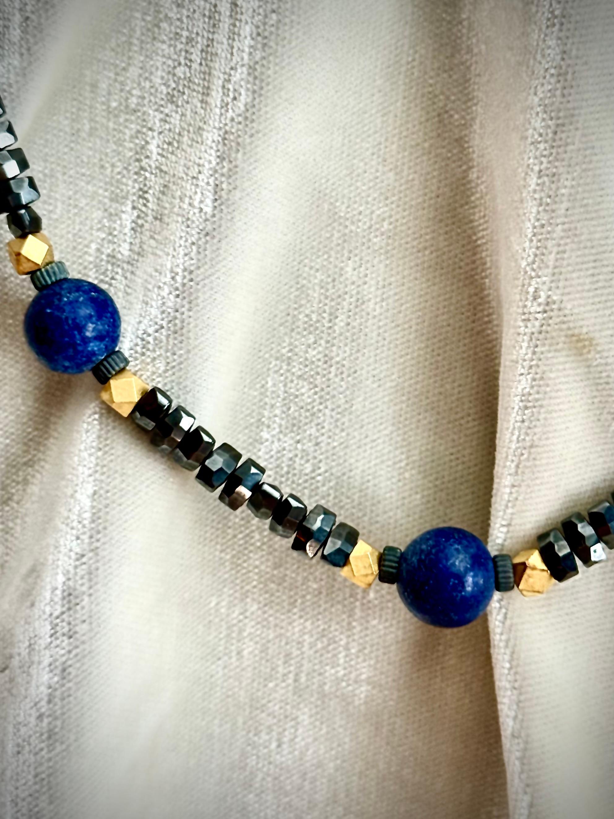 Byzantine Black spinel and lapis lazuli necklace For Sale