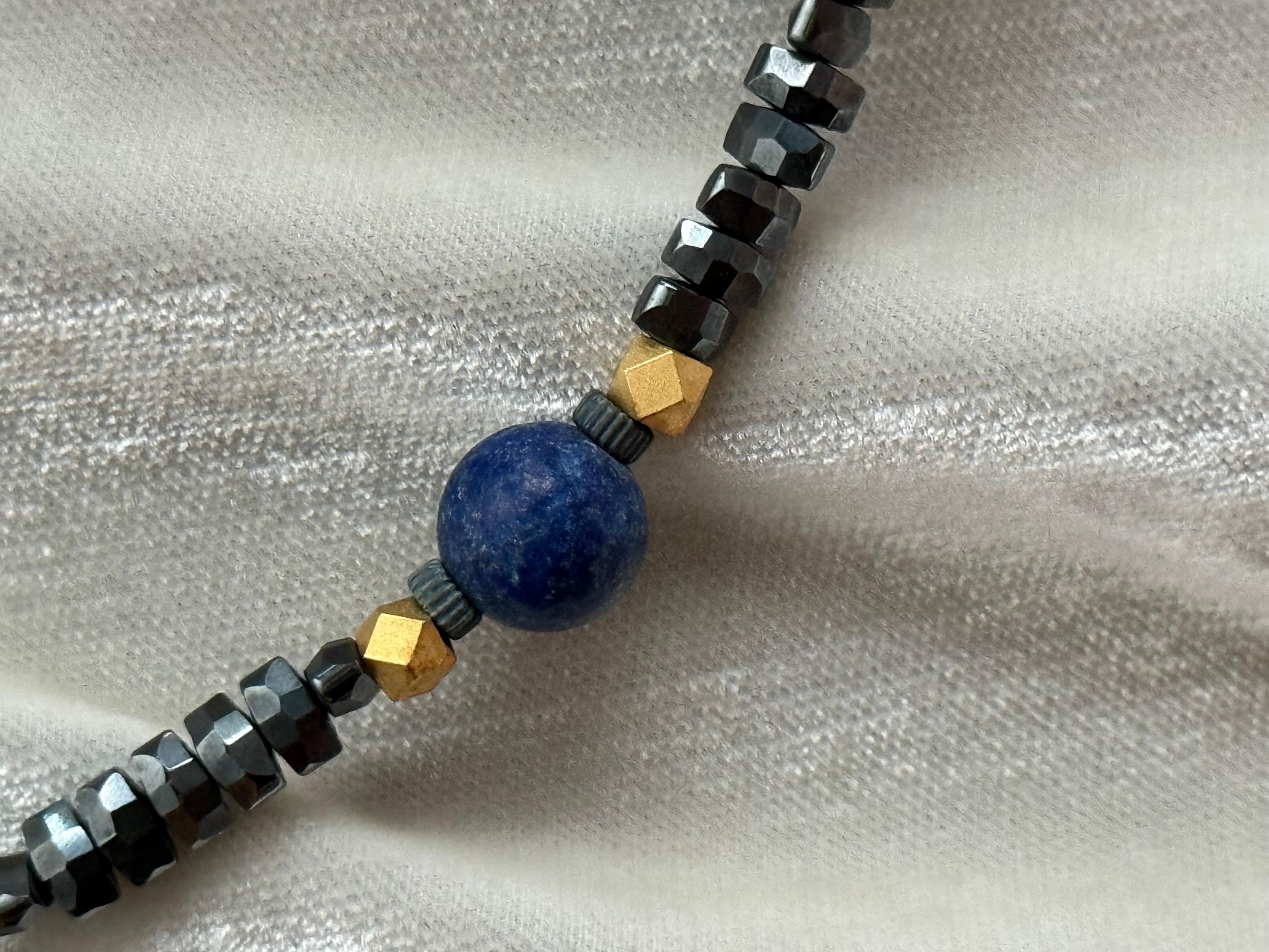 Women's or Men's Black spinel and lapis lazuli necklace For Sale