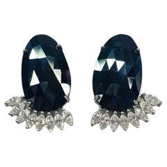 Black Spinel and Marquise Cut Diamond Earrings