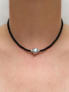Black Spinel and Silver Blue Tahitian Pearl w/ Diamonds Paradizia Necklace N3978