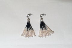 Marina J Black Spinel and White Pearl Tassel Earrings with 14k White Gold