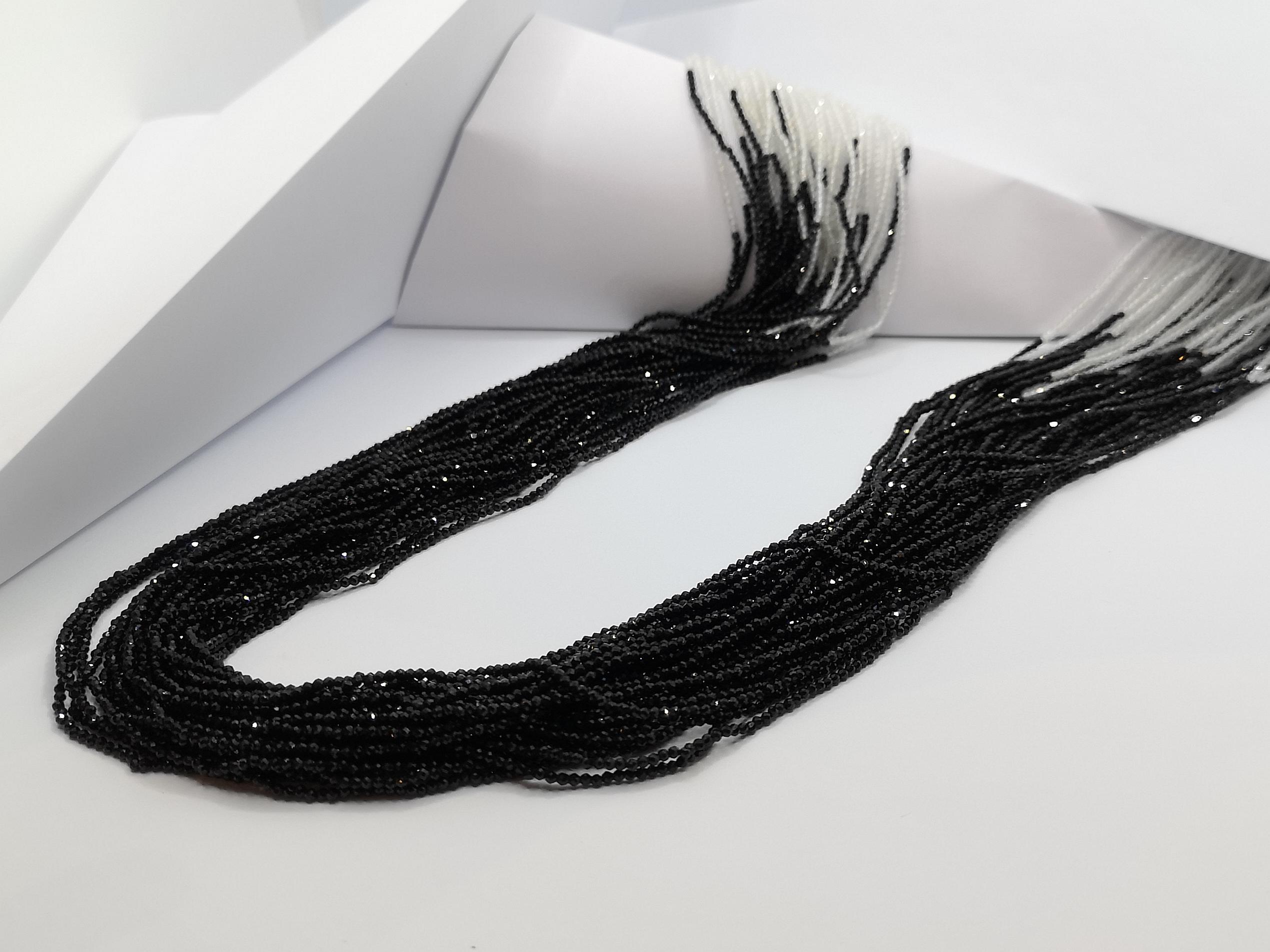 Black Spinel and White Topaz Bead Necklace For Sale 5