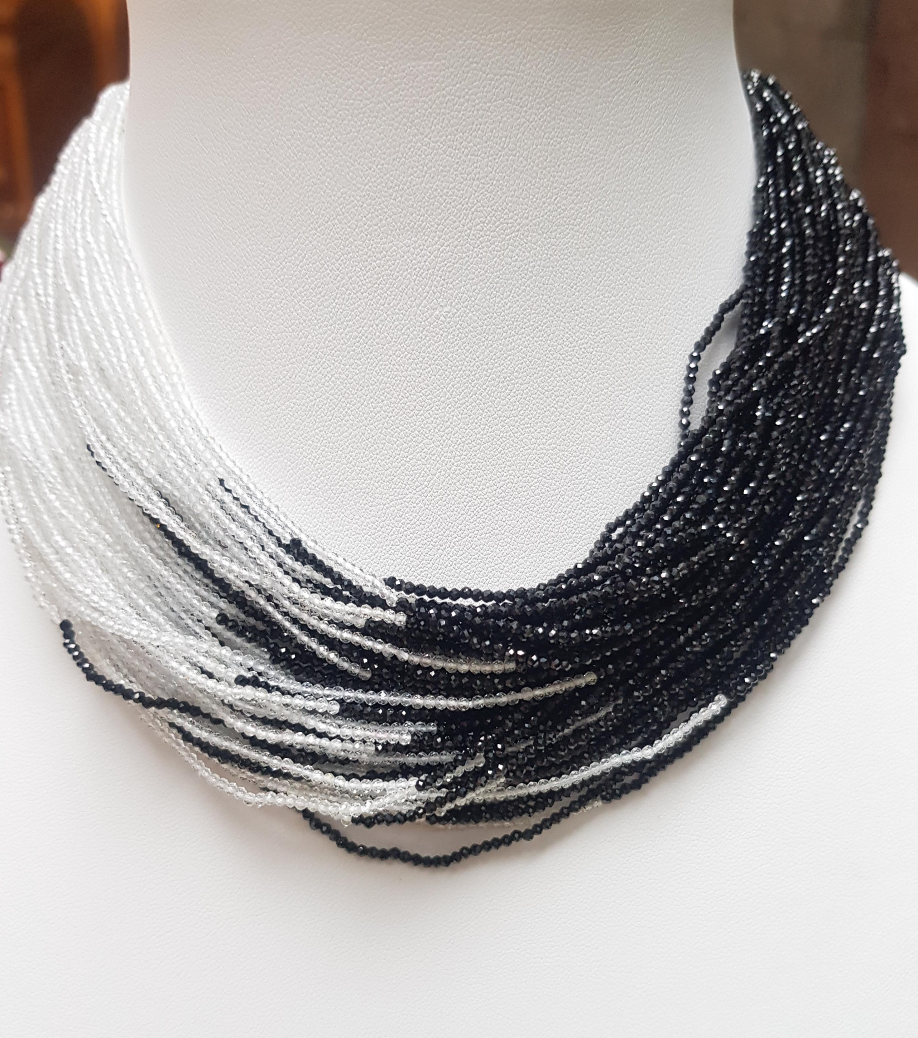 Black Spinel and White Topaz Bead Necklace For Sale 11