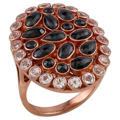 Black Spinel Cluster Ring with Topaz in 925 Sterling Silver