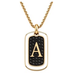 Black Spinel Custom Initial Dog Tag Pendant White Enamel 14K Gold Meghna Jewels