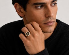Black Spinel Custom Initial Signet Ring White Enamel 14K Gold by Meghna Jewels
